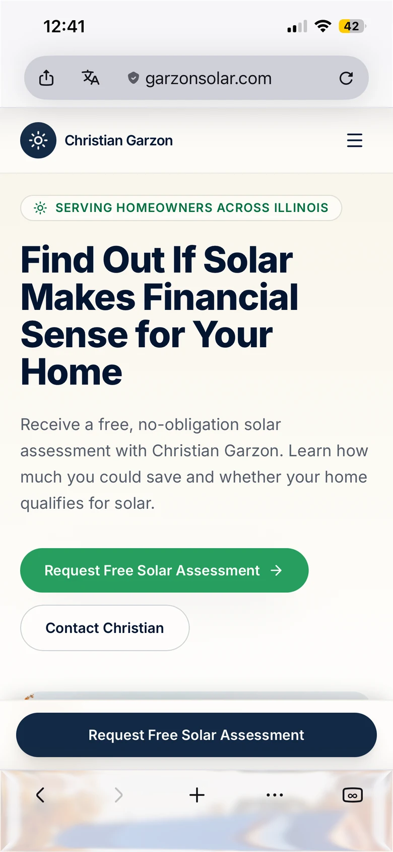 Garzon Solar website displayed on mobile
