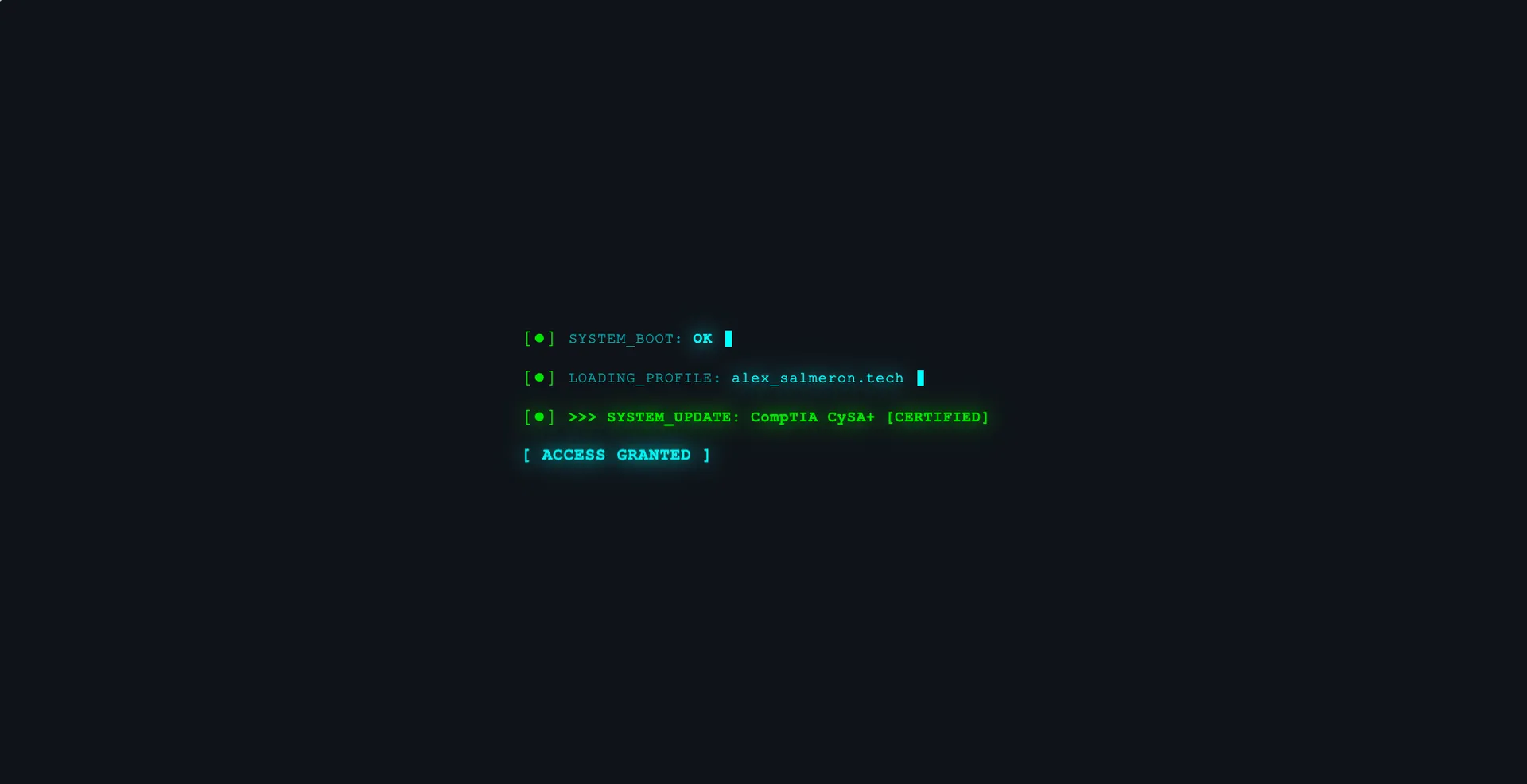 Alex Salmeron Tech boot-sequence introduction screen