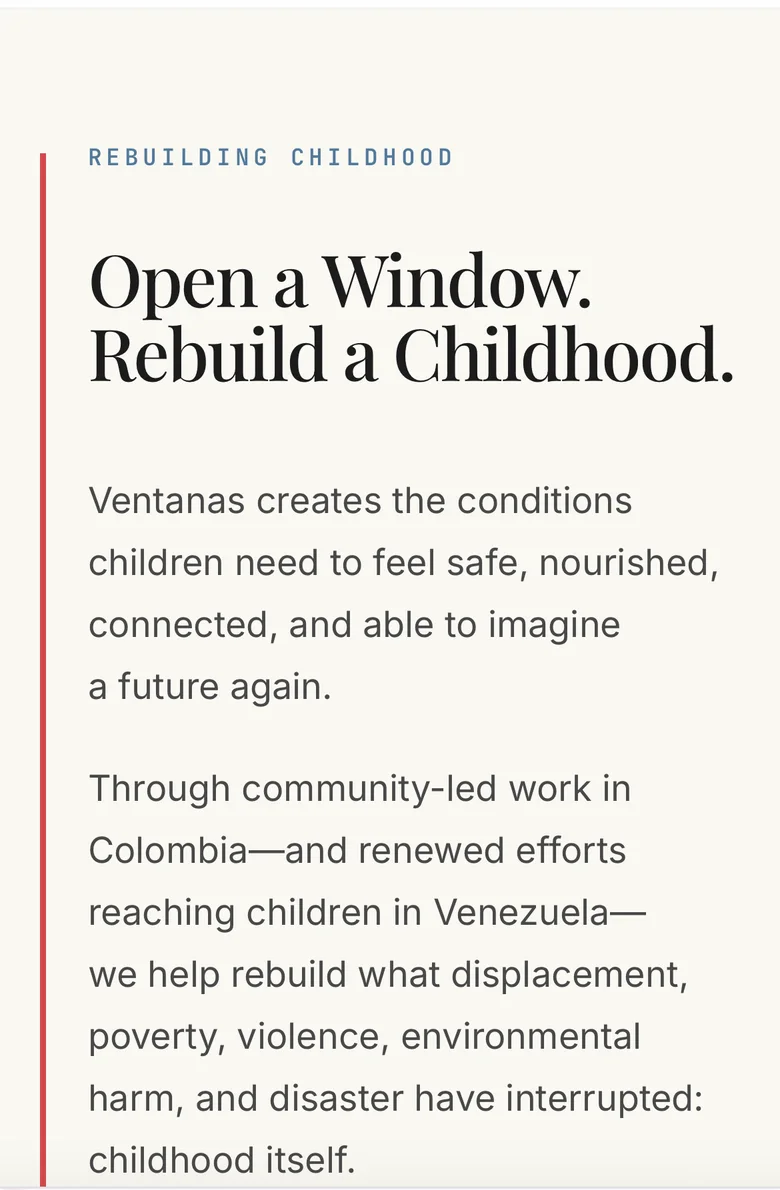 Ventana's OS public homepage on a mobile device, in development