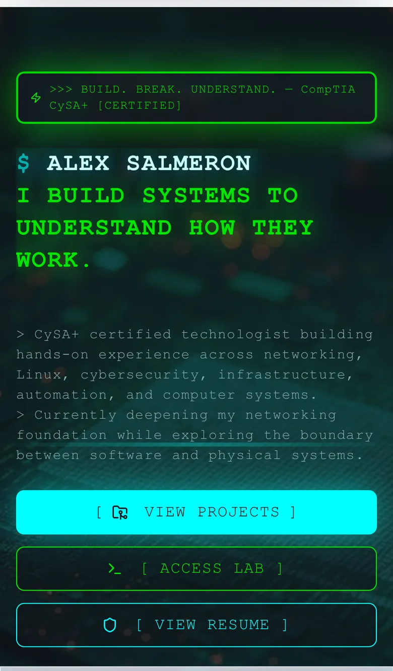 Alex Salmeron Tech homepage on a mobile device